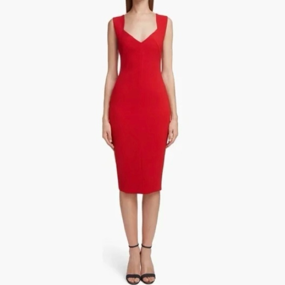 VICTORIA BECKHAM Elegant Red Sleeveless Dress Stretch Back Zip Bodycon Sz US 4